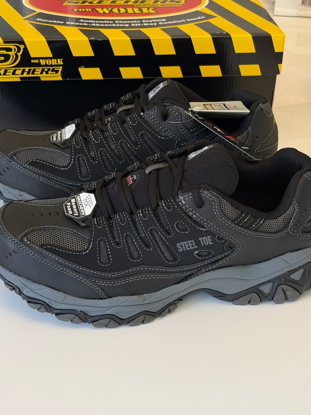 Skechers Men's Black and Gray Steel Toe Work Sneakers